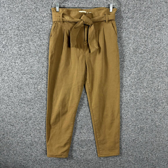 Sezane Women's Size 38 Brown High Waisted Belted Skinny Leg Pants